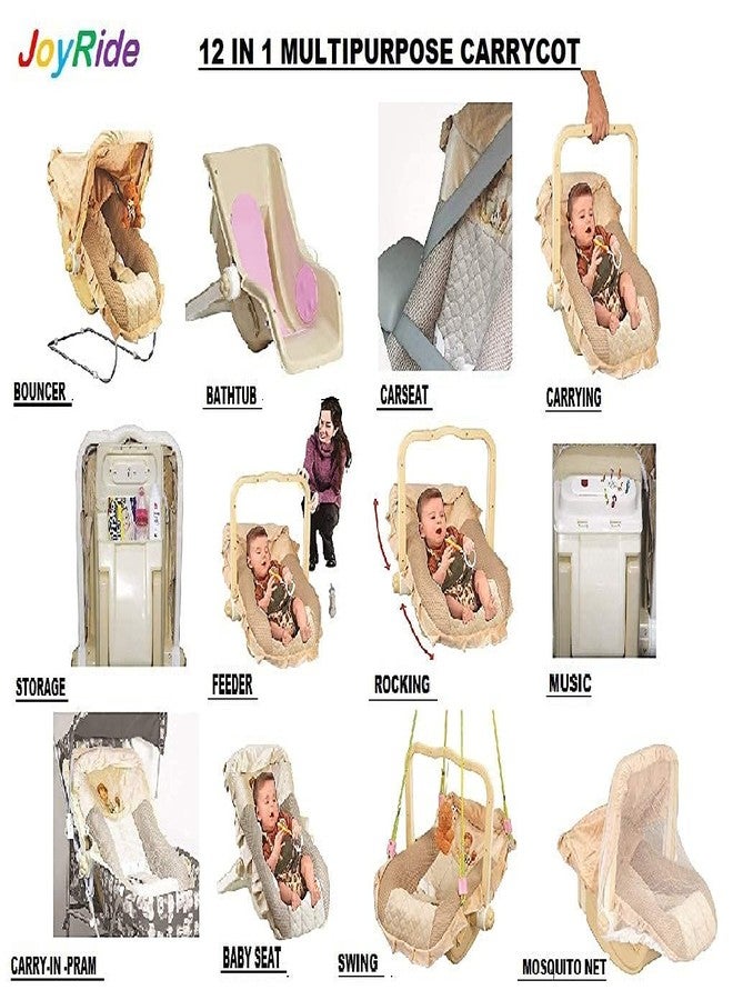 JoyRide Picaboo Baby Carry Cot, 12 in 1 Multi Purpose Kids Feeding Carry Cot, Infant Car Seat, Rocker for Infant Babies of 0 to 15 Months with Mosquito Net, Storage Box - Image 2