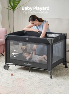 Riolio Portable Playard in Black with Carrybag an Shoulder Strap, Lightweight, Packable and Easy Setup Baby Playard, Breathable Mesh Sides and Soft Fabric - Comes with a Removable Padded Mat  - Image 1