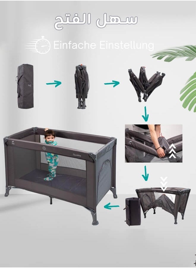 Riolio - Portable Playard in Black with Carrybag an Shoulder Strap, Lightweight, Packable and Easy Setup Baby Playard, Breathable Mesh Sides and Soft Fabric - Comes with a Removable Padded Mat - Image 1
