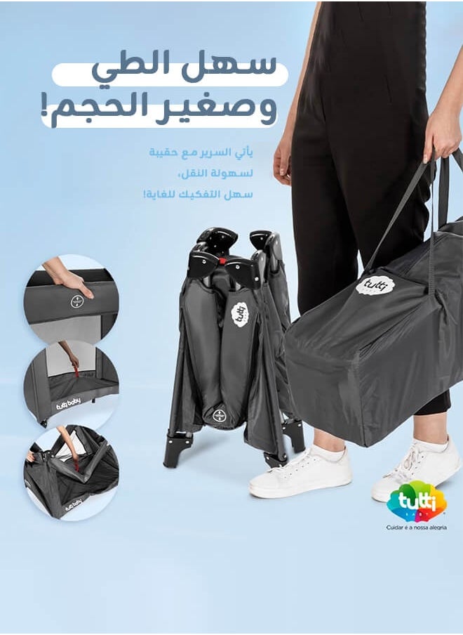 Riolio - Portable Playard in Black with Carrybag an Shoulder Strap, Lightweight, Packable and Easy Setup Baby Playard, Breathable Mesh Sides and Soft Fabric - Comes with a Removable Padded Mat - Image 1