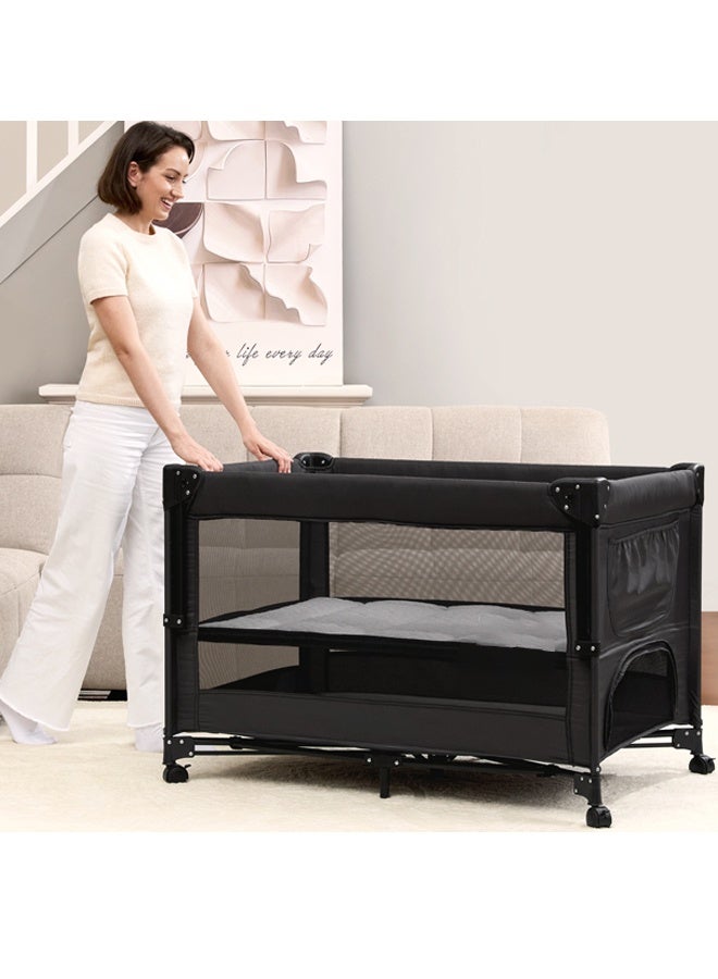 ريوليو حاجز لعب محمول باللون الأسود مع حقيبة حمل وحزام كتف، خفيف الوزن، سهل الطي وسريع التركيب، مزود بجوانب شبكية قابلة للتنفس وقماش ناعم – يأتي مع حصيرة مبطنة قابلة للإزالة.  هل تحتاج ترجمة إضافية للمواد الترويجية أو مواصفات المنتج؟ - Image 1