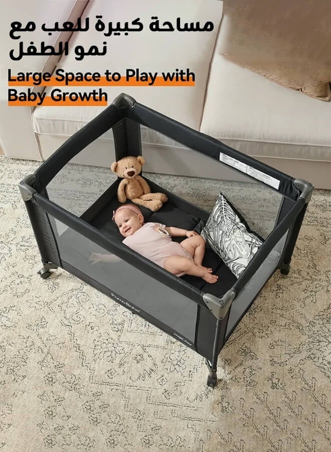 ريوليو حاجز لعب محمول باللون الأسود مع حقيبة حمل وحزام كتف، خفيف الوزن، سهل الطي وسريع التركيب، مزود بجوانب شبكية قابلة للتنفس وقماش ناعم – يأتي مع حصيرة مبطنة قابلة للإزالة.  هل تحتاج ترجمة إضافية للمواد الترويجية أو مواصفات المنتج؟ - Image 5