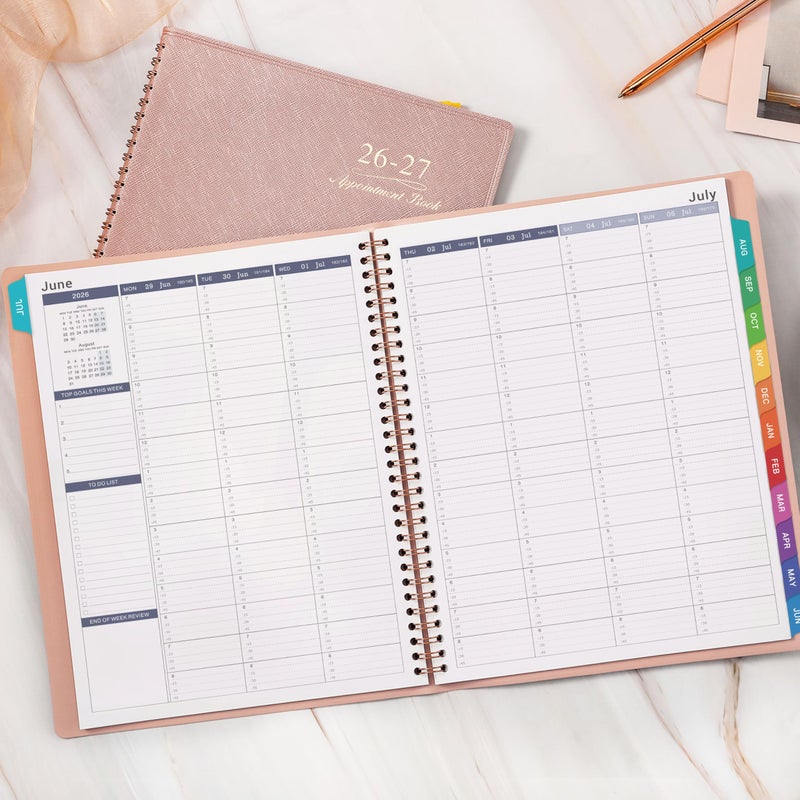 Poluma 2026-2027 Appointment Book/Planner - Weekly Appointment Book 2026-2027, July 2026 - June 2027, 8.26"x 11.4", Daily/Hourly Planner with Tabs, 15 Minutes, Wirebound - Pink - Image 5