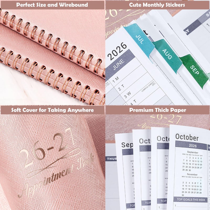 Poluma 2026-2027 Appointment Book/Planner - Weekly Appointment Book 2026-2027, July 2026 - June 2027, 8.26"x 11.4", Daily/Hourly Planner with Tabs, 15 Minutes, Wirebound - Pink - Image 4