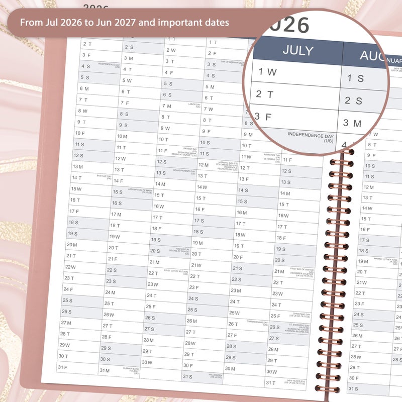 Poluma 2026-2027 Appointment Book/Planner - Weekly Appointment Book 2026-2027, July 2026 - June 2027, 8.26"x 11.4", Daily/Hourly Planner with Tabs, 15 Minutes, Wirebound - Pink - Image 3