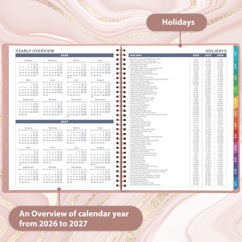 Poluma 2026-2027 Appointment Book/Planner - Weekly Appointment Book 2026-2027, July 2026 - June 2027, 8.26"x 11.4", Daily/Hourly Planner with Tabs, 15 Minutes, Wirebound - Pink - Image 2