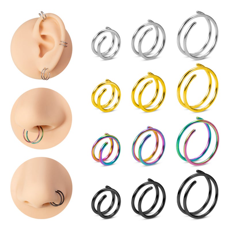 Stainless Steel Double Spiral Spring Nose Ring Piercing Jewelry for Unisex - Image 2