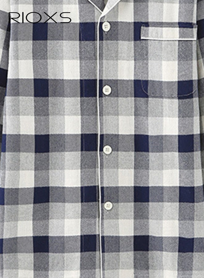 ريوكس طقم بيجامة رجالي بياقة مربعة، أكمام قصيرة وشورت، ملابس نوم بأزرار، طقم بيجامة قطني فاخر للرجال، ملابس منزلية خفيفة الوزن ومسامية مع جيب على الصدر، ملابس منزلية مريحة للصيف - Image 3