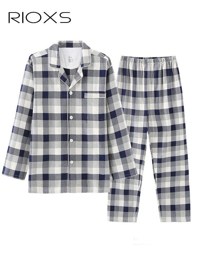 ريوكس طقم بيجامة رجالي بياقة مربعة، أكمام قصيرة وشورت، ملابس نوم بأزرار، طقم بيجامة قطني فاخر للرجال، ملابس منزلية خفيفة الوزن ومسامية مع جيب على الصدر، ملابس منزلية مريحة للصيف - Image 1
