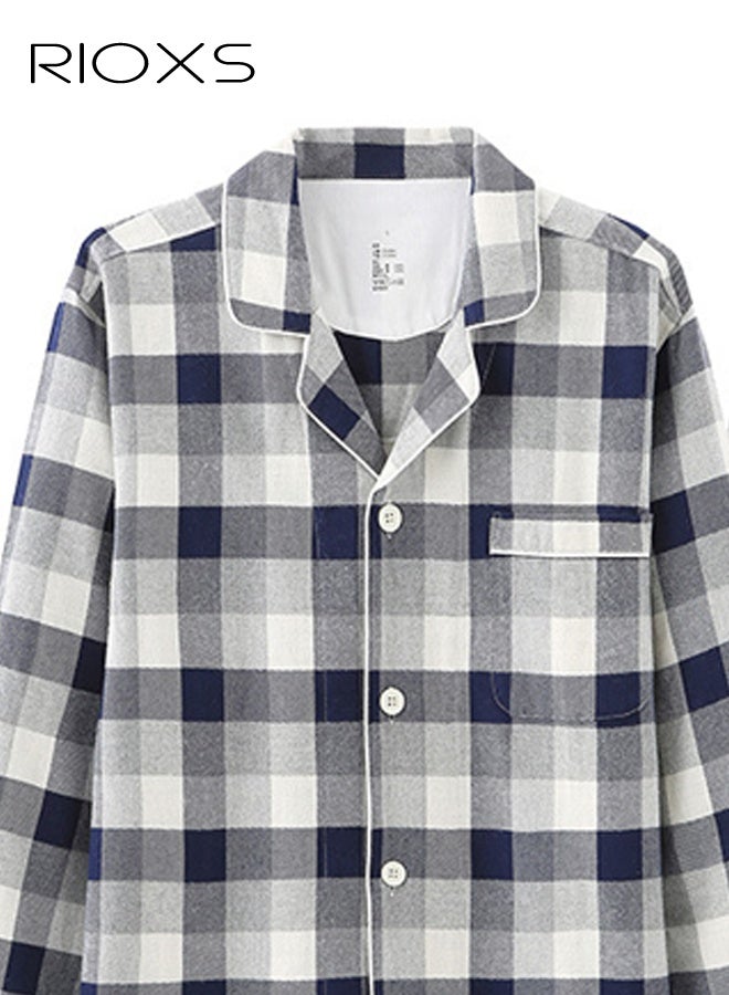 ريوكس طقم بيجامة رجالي بياقة مربعة، أكمام قصيرة وشورت، ملابس نوم بأزرار، طقم بيجامة قطني فاخر للرجال، ملابس منزلية خفيفة الوزن ومسامية مع جيب على الصدر، ملابس منزلية مريحة للصيف - Image 2