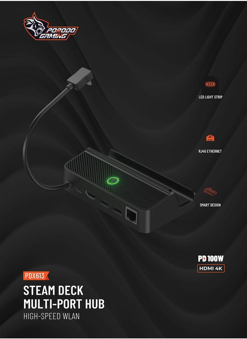 porodo Gaming Steam Deck Hub with WLAN PD 100W - Black  - Image 1