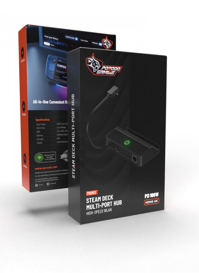 porodo Gaming Steam Deck Hub with WLAN PD 100W - Black  - Image 4