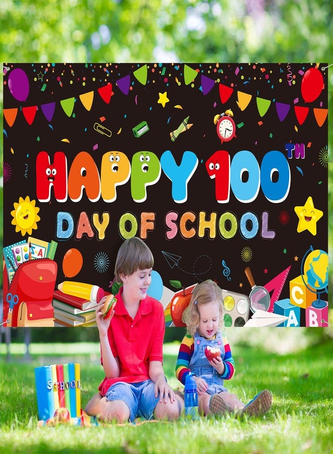 MASHAN Happy 100 Days of School Banner Decoration,100th Day of School Backdrop Photography Background for Kids Student Kindergarten Preschool Primary School 100th Day Party Favor Supplies, 43x73inch,Black - Image 5