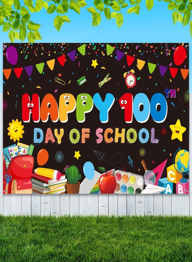 MASHAN Happy 100 Days of School Banner Decoration,100th Day of School Backdrop Photography Background for Kids Student Kindergarten Preschool Primary School 100th Day Party Favor Supplies, 43x73inch,Black - Image 1