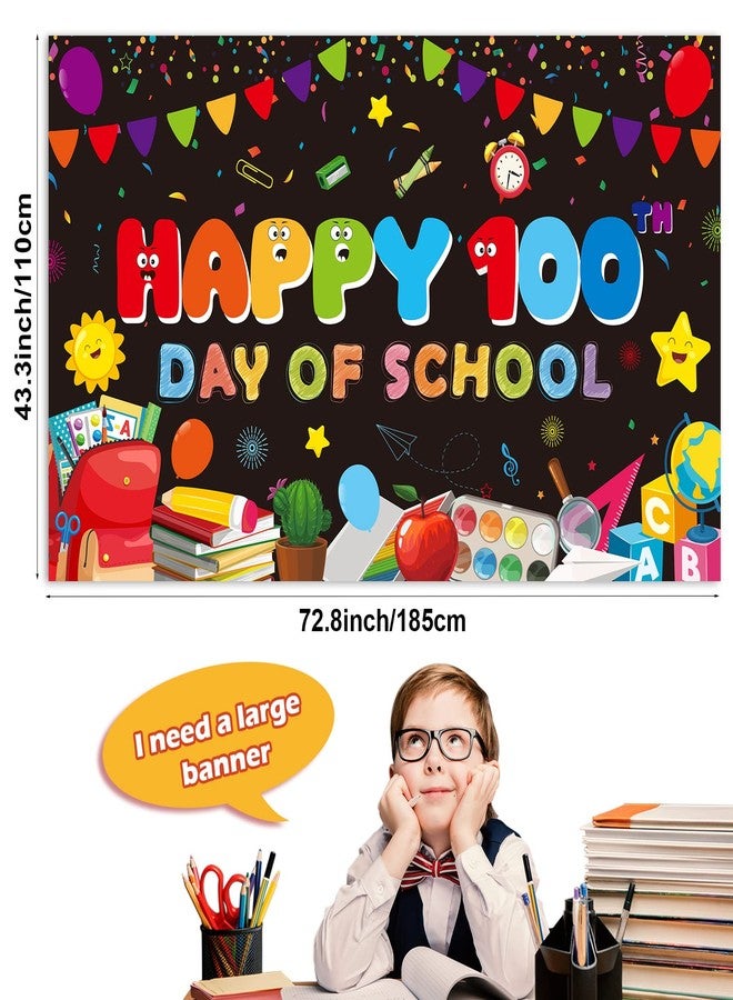 MASHAN Happy 100 Days of School Banner Decoration,100th Day of School Backdrop Photography Background for Kids Student Kindergarten Preschool Primary School 100th Day Party Favor Supplies, 43x73inch,Black - Image 2