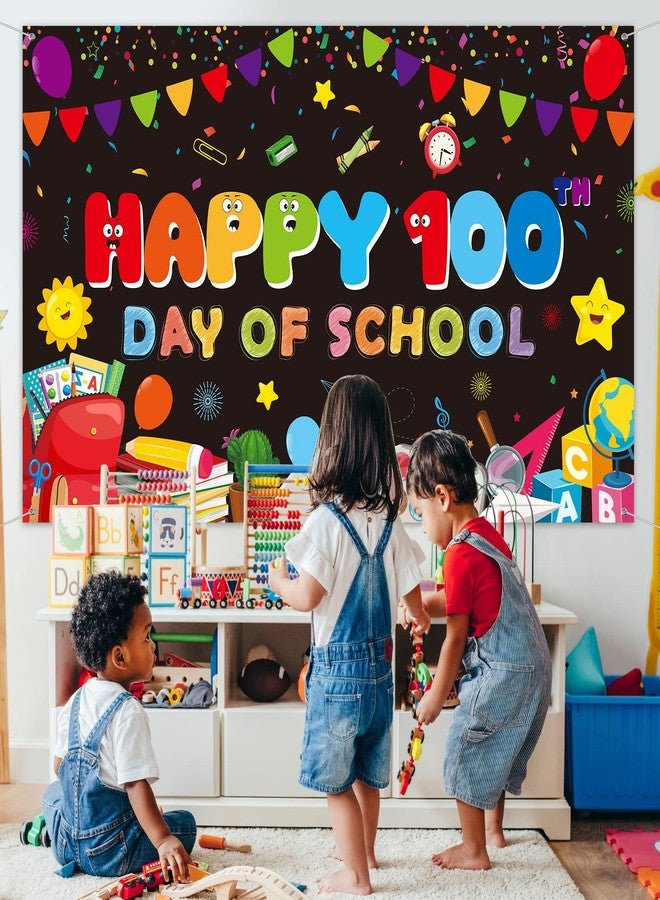 MASHAN Happy 100 Days of School Banner Decoration,100th Day of School Backdrop Photography Background for Kids Student Kindergarten Preschool Primary School 100th Day Party Favor Supplies, 43x73inch,Black - Image 4