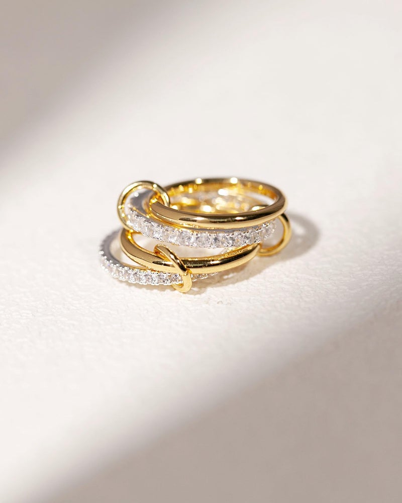 TLY Stackable Gold Rings for Women 18K Gold Plated Interlocking Ring Stack Set Gold Silver Mixed Metal Statement Rings Waterproof Dainty Cubic Zirconia CZ Fashion Connected Band Thumb Ring Size 4-11 Valentines Day Jewelry gifts - Image 5