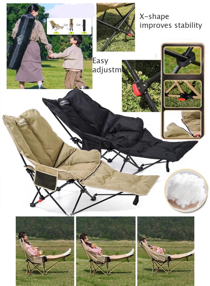 مس تيارا كرسي قابل للطي، كرسي تخييم محمول ومريح، كرسي قابل للطي متعدد الوظائف، قابل للتعديل، كرسي قابل للطي للنزهات الخارجية والسفر، كرسي بذراعين خارجي مع جيوب تخزين جانبية، كرسي صيد، مثالي للتخييم والرياضة والهواء الطلق والعشب والمشي لمسافات طويلة - Image 3