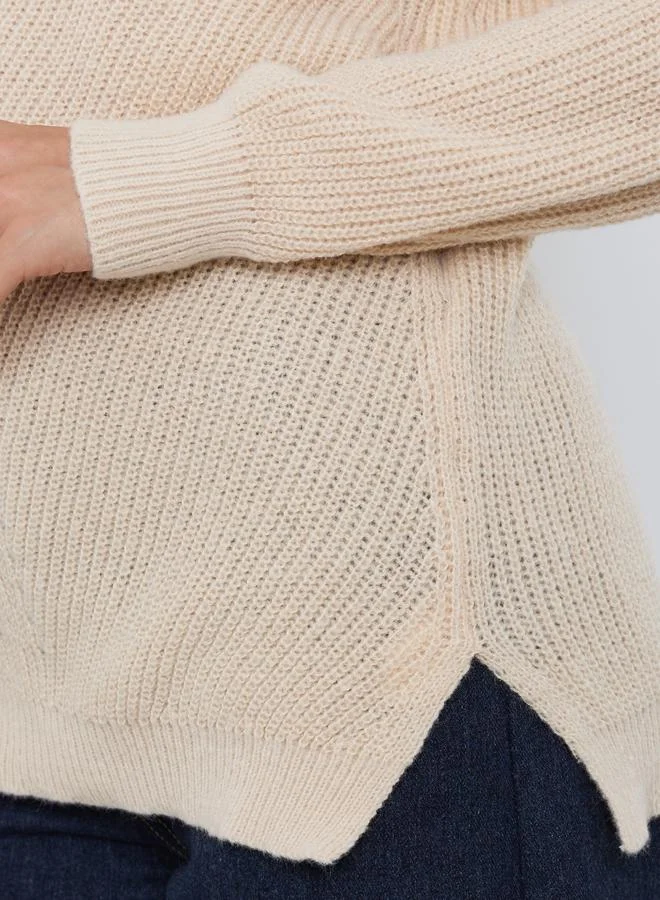 Styli  Styli Beige Longline Dropped Shoulder Knit Sweater for Women | Best Price UAE