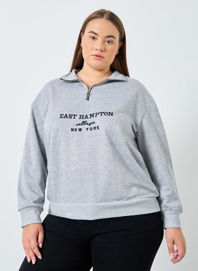 Styli Plus Size Grey Embroidered Hoodie - Image 3