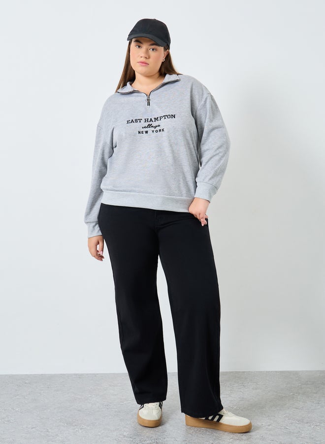 Styli Plus Size Grey Embroidered Hoodie - Image 2