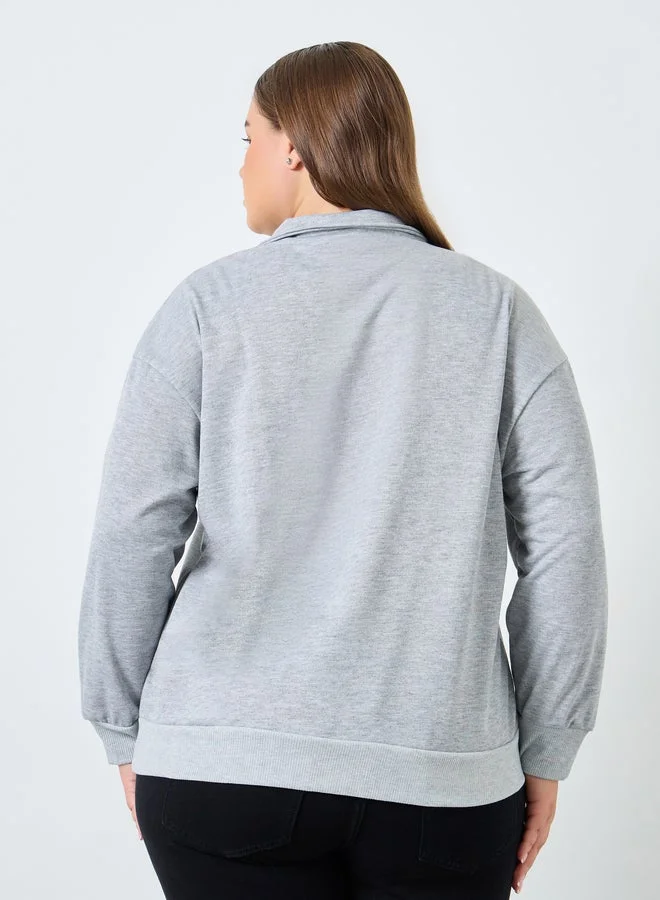 Styli  Plus Size Grey Embroidered Hoodie for Women | Best Price UAE