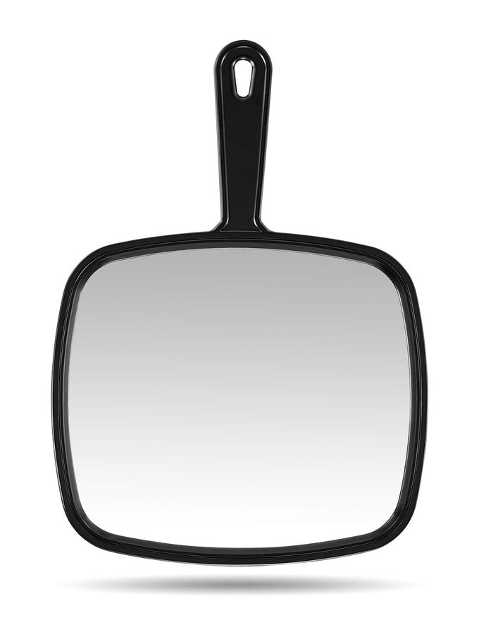 HAND MIRROR 124 L X 9 W SALON BARBER HAIRDRESSING HANDHELD MIRROR WITH HANDLE SQUARE BLACK