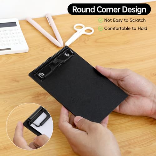 FRETONBA Mini Clipboard 4x6 Inch with Pen Holder, 2 Pack Small Clipboards with Low Profile Clip & Hanging Loop, A6 Portable Pocket Clipboards Memo Size Notepad for Restaurant, Office, School (Black) - Image 4