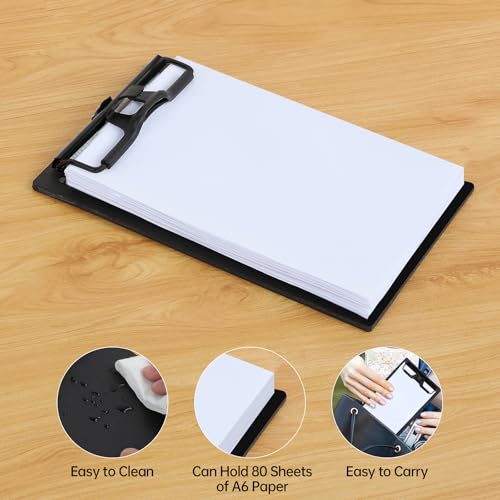FRETONBA Mini Clipboard 4x6 Inch with Pen Holder, 2 Pack Small Clipboards with Low Profile Clip & Hanging Loop, A6 Portable Pocket Clipboards Memo Size Notepad for Restaurant, Office, School (Black) - Image 5