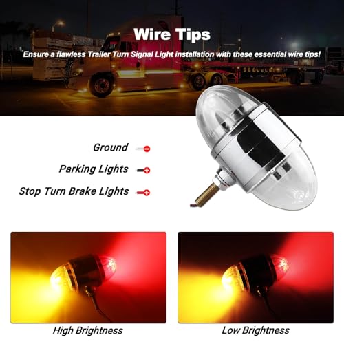 XtraGlow Watermelon Turn Signal Lights for Semi Truck Dual Revolution Red Amber DOT Approved 34 LEDs Clear Lens Chrome Auxiliary for Freightliner Peterbilt Kenworth Mack Western Star - Image 4