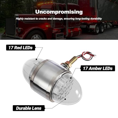 XtraGlow Watermelon Turn Signal Lights for Semi Truck Dual Revolution Red Amber DOT Approved 34 LEDs Clear Lens Chrome Auxiliary for Freightliner Peterbilt Kenworth Mack Western Star - Image 3