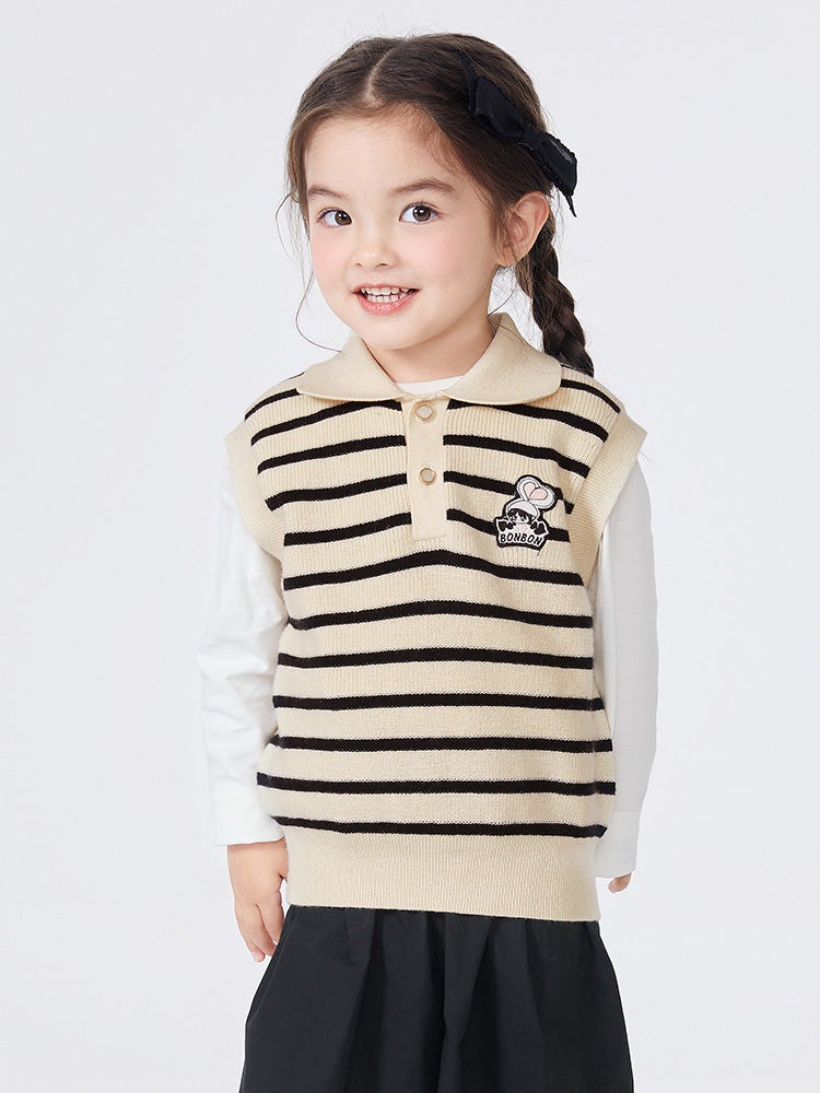 Balabala Girls' Striped Knitted Vest - Image 1