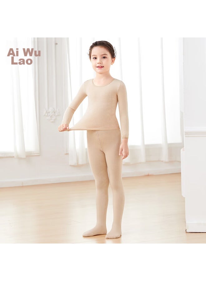 Aiwuge Aiwuge Children's Dance Leotard, Skin Color, Invisible Practice Outfit, Girls' Flesh-colored Base Layer Set, M Size, Non-lined - Image 1