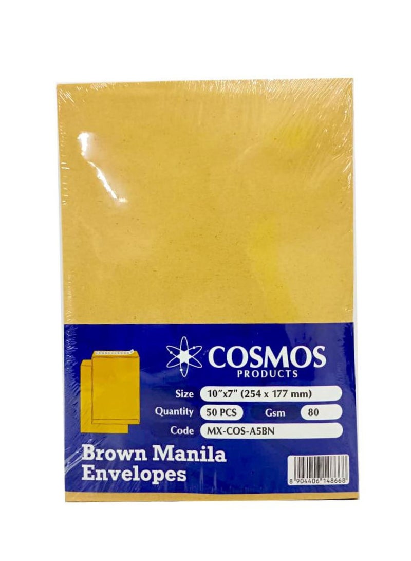 COSMOS A5 Plain Brown Envelopes 80 GMS (10″x7″) Peel & Seal ,(Pack of 50 Pieces) - Image 2