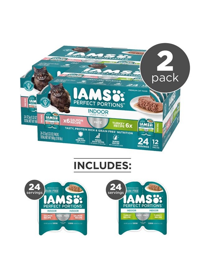 IAMS PERFECT PORTIONS Indoor Adult Grain Free* Wet Cat Food Pate Variety Pack, Salmon Recipe and Turkey Recipe, 2.6 oz. Easy Peel Twin-Pack Trays 24 Count, (Pack of 2) - Image 2