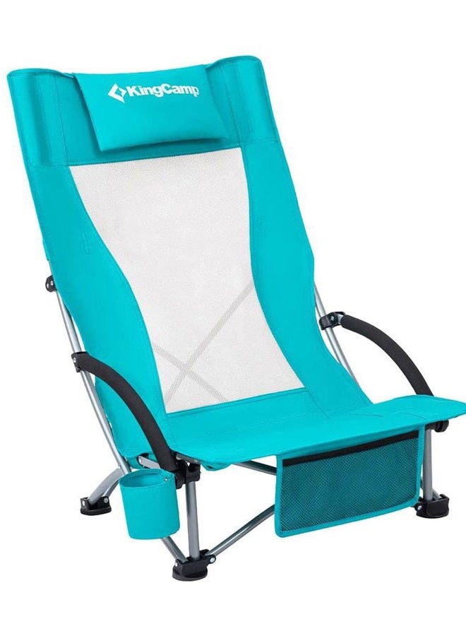 KingCamp Low Beach Chair, Folding Portable Chairs for Adults lightweight Extra Wide Ergonomic High Mesh Back Seat 300lbs Heavy Duty Oversized Gear with Carry Bag for Outdoor Lawn Camping Picnic - Image 1