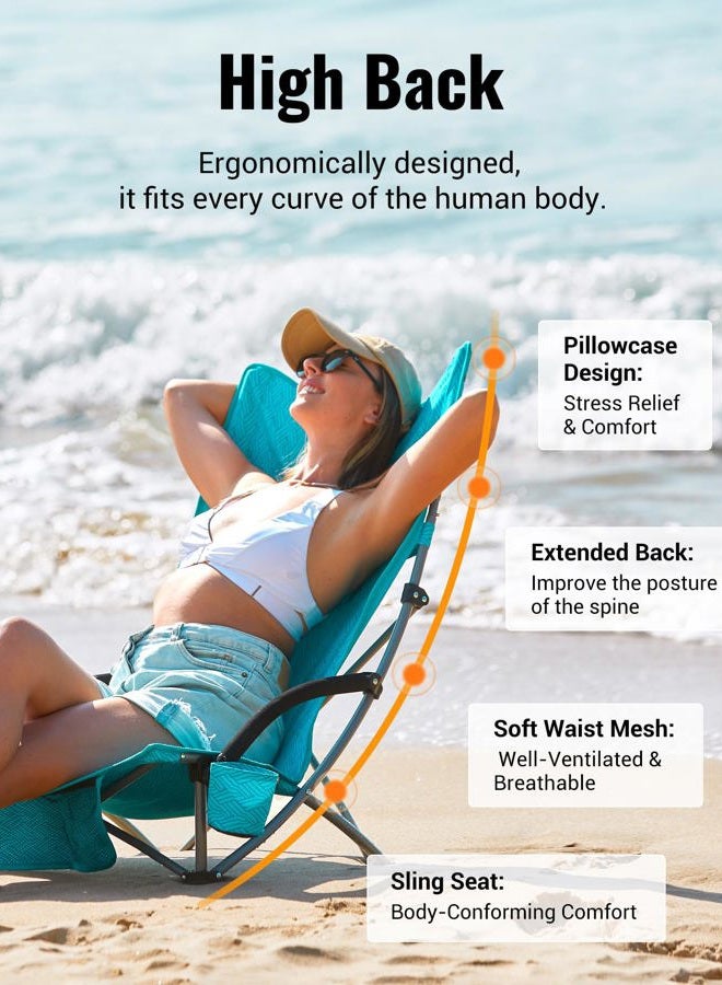 KingCamp Low Beach Chair, Folding Portable Chairs for Adults lightweight Extra Wide Ergonomic High Mesh Back Seat 300lbs Heavy Duty Oversized Gear with Carry Bag for Outdoor Lawn Camping Picnic - Image 2