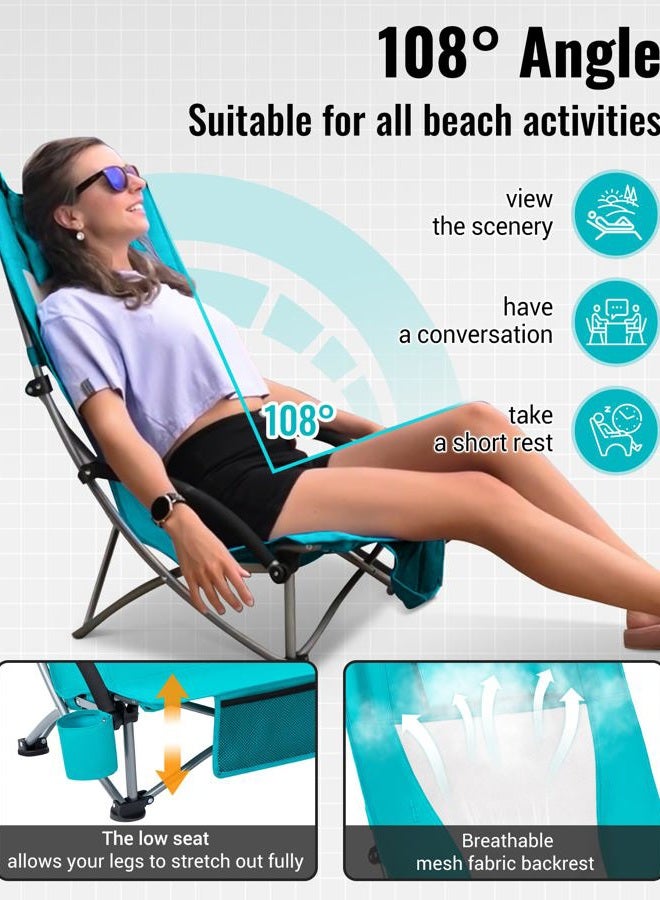 KingCamp Low Beach Chair, Folding Portable Chairs for Adults lightweight Extra Wide Ergonomic High Mesh Back Seat 300lbs Heavy Duty Oversized Gear with Carry Bag for Outdoor Lawn Camping Picnic - Image 3