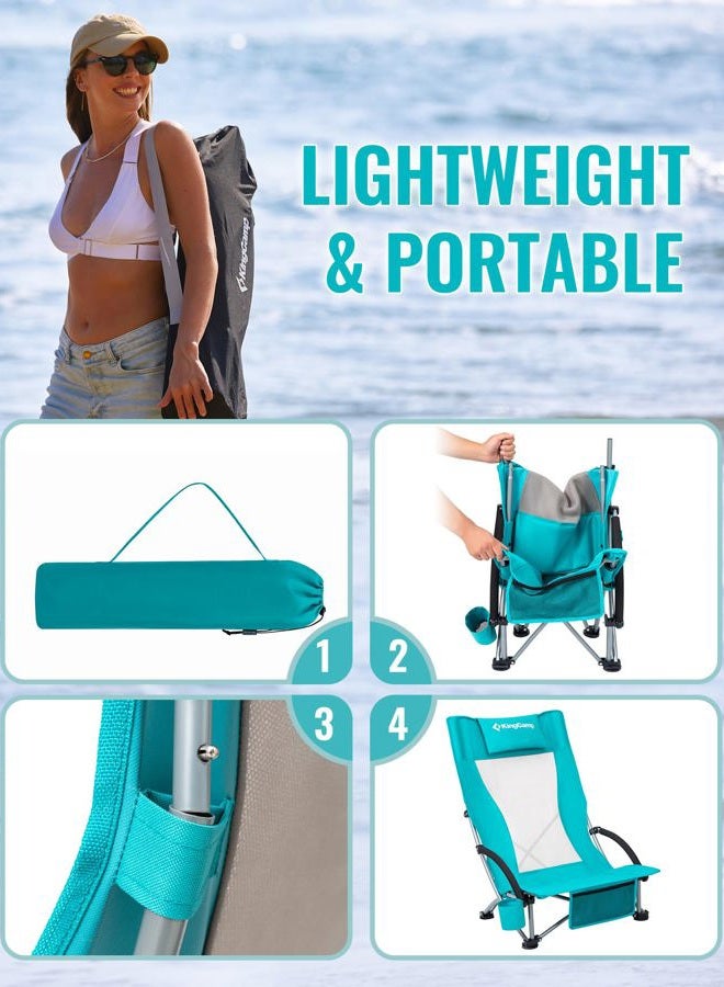 KingCamp Low Beach Chair, Folding Portable Chairs for Adults lightweight Extra Wide Ergonomic High Mesh Back Seat 300lbs Heavy Duty Oversized Gear with Carry Bag for Outdoor Lawn Camping Picnic - Image 4