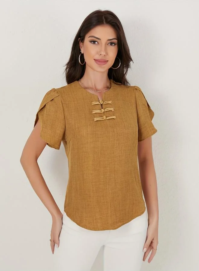 تايك تو بلوزة بأكمام قصيرة وبارزة الملمس