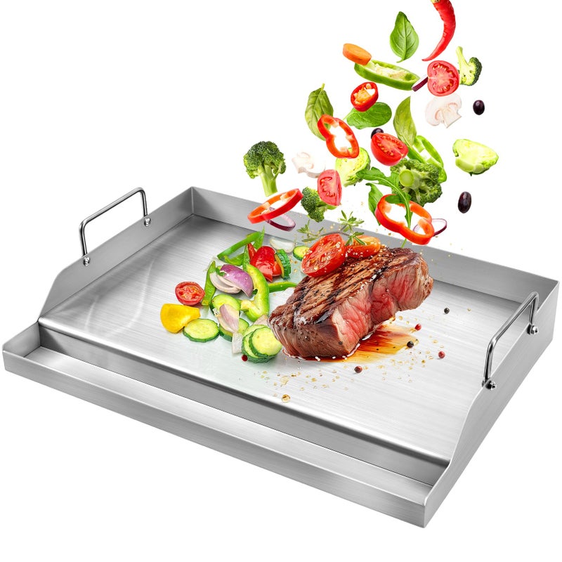 GGC صينية جريل من الفولاذ المقاوم للصدأ GGC للشوايات الغازية، صينية مسطحة عالمية للشوايات الغازية، 18" × 12.5" صينية طهي غير لاصقة للفحم، التخييم، الحفلات - Image 1