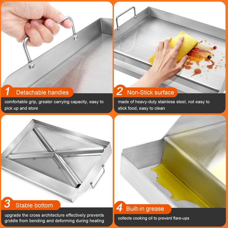 GGC صينية جريل من الفولاذ المقاوم للصدأ GGC للشوايات الغازية، صينية مسطحة عالمية للشوايات الغازية، 18" × 12.5" صينية طهي غير لاصقة للفحم، التخييم، الحفلات - Image 3