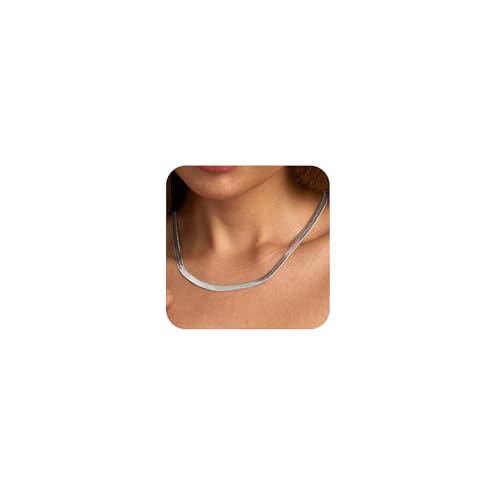 CHESKY Herringbone Necklace, 5MM Flexible Flat Snake Chain Necklace Delicate Silver Plated Chain Choker Necklaces for Women Simple Thick Link Chain Necklace Gifts for Her - Image 1