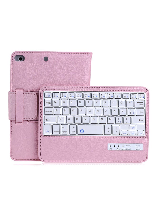 NIBEMINENT Lychee Leather Detachable Wireless Bluetooth Keyboard Cover For Apple iPad Mini 1/2/3/4 Light pink 