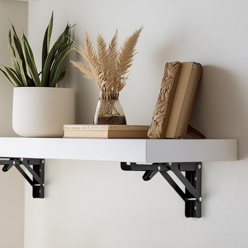HomeExpert Home Expert 12 Inch Folding Shelf Brackets 2 Pack 1 Pairs Heavy Duty Metal Collapsible WallMounted Brackets SpaceSaving DIY Foldable Shelf for Benches and Tables Matte Black - Image 3