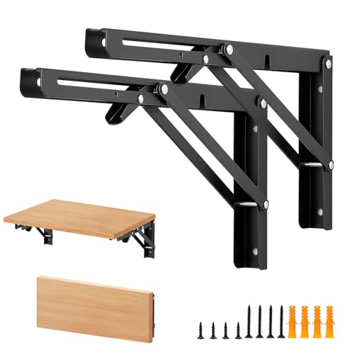 HomeExpert Home Expert 12 Inch Folding Shelf Brackets 2 Pack 1 Pairs Heavy Duty Metal Collapsible WallMounted Brackets SpaceSaving DIY Foldable Shelf for Benches and Tables Matte Black - Image 1