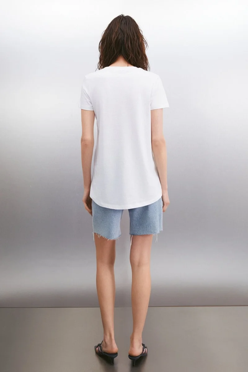 GRIMELANGE Samantha Women's Comfort Fit 100% Organic Cotton Basic Knitted White T-shirt