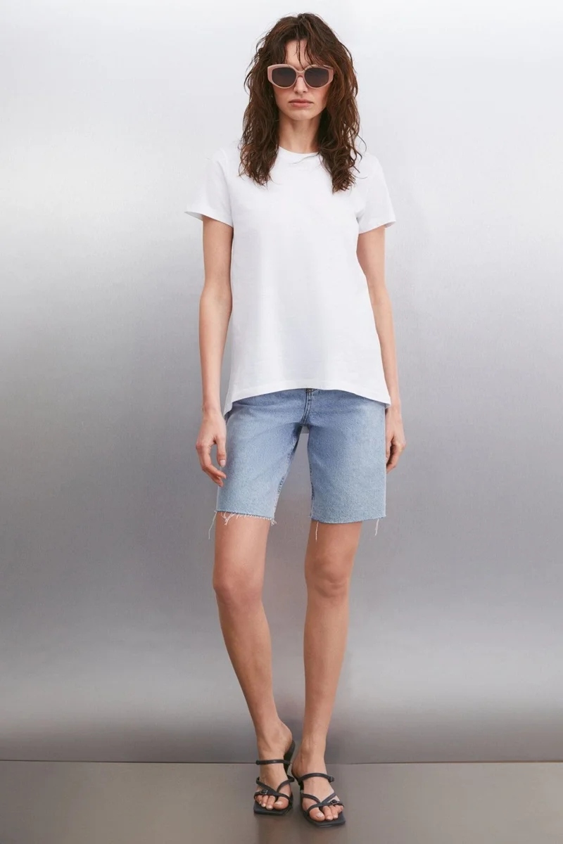GRIMELANGE Samantha Women's Comfort Fit 100% Organic Cotton Basic Knitted White T-shirt