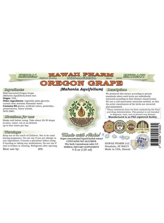 HawaiiPharm Oregon Grape Alcohol-Free Liquid Extract, Oregon Grape (Mahonia aquifolium) Dried Root Glycerite Natural Herbal Supplement, USA 4 fl.oz - Image 2