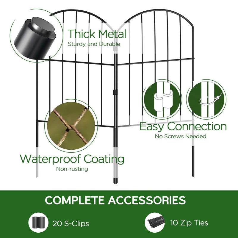 Goovilla Garden Fence, Total 10ft(L) x 24in(H) Garden Fencing Animal Barrier, 10 Pcs Rustproof Metal Fence Panels, Black No Dig Fence, Decorative Garden Fences and Borders for Dogs, Flower Bed, Patio - Image 2